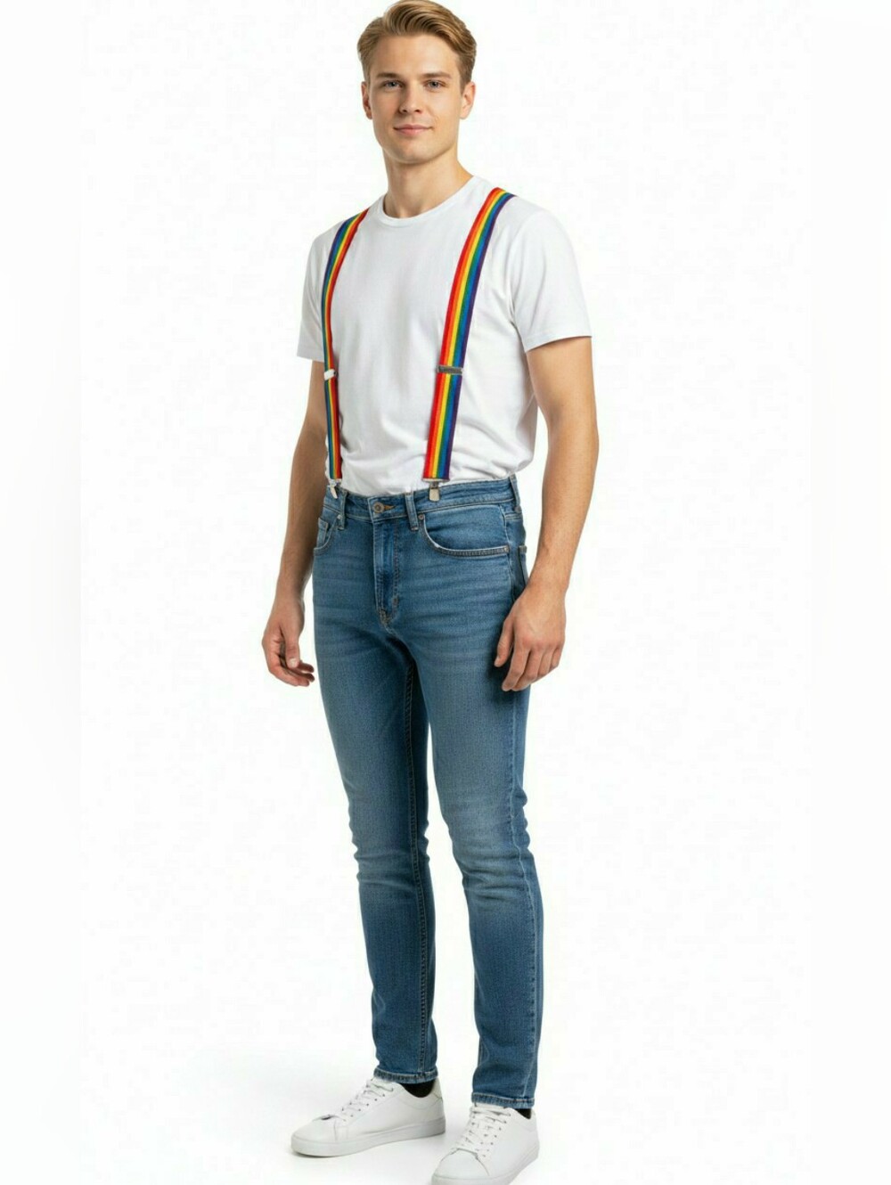 Vintage R&J Leathercraft Unisex Rainbow Suspenders